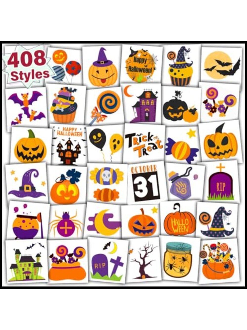 Halloween Temporary Tattoos Kids Party Favors 408 Pcs Individually Wrapped
